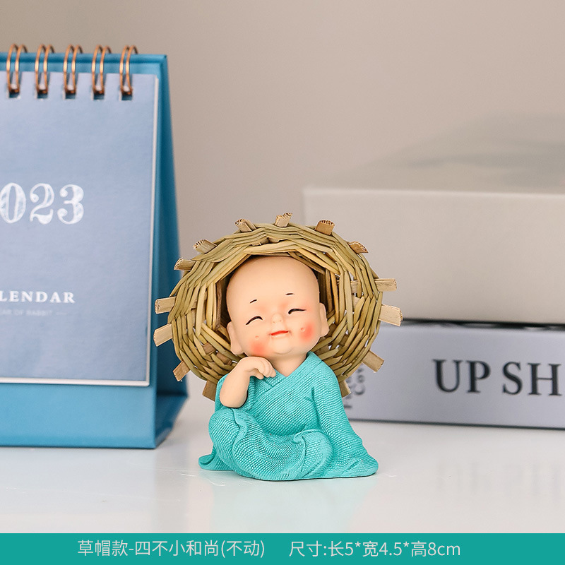 Tượng Chú Tiểu Tứ Không Đội Nón Rơm Trang Trí_Hàng chính hãng