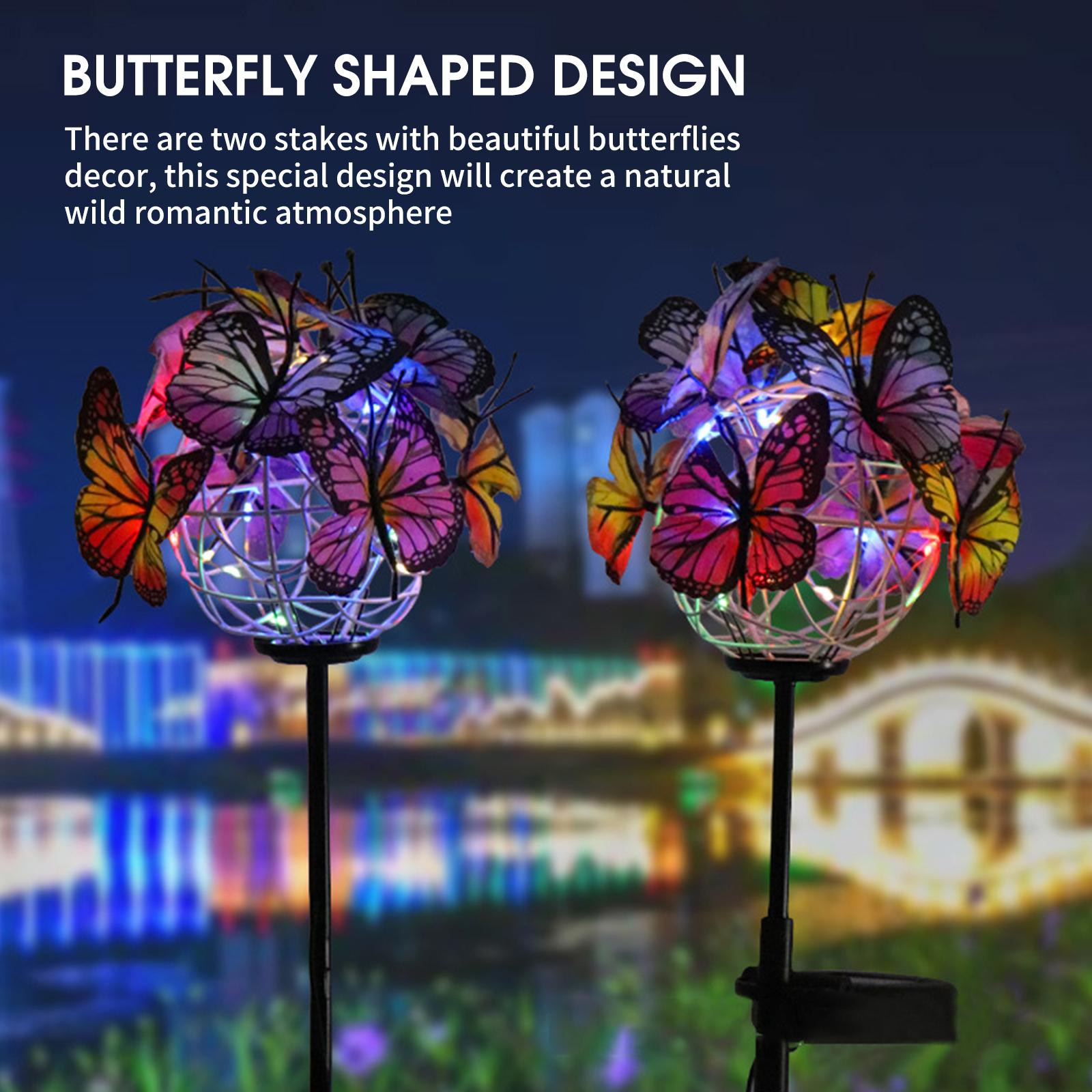 2 Pack Butterfly Solar Stakes Lights LED Solar Landscape Lights LED Garden Lights Waterproof Outdoor Stake Light