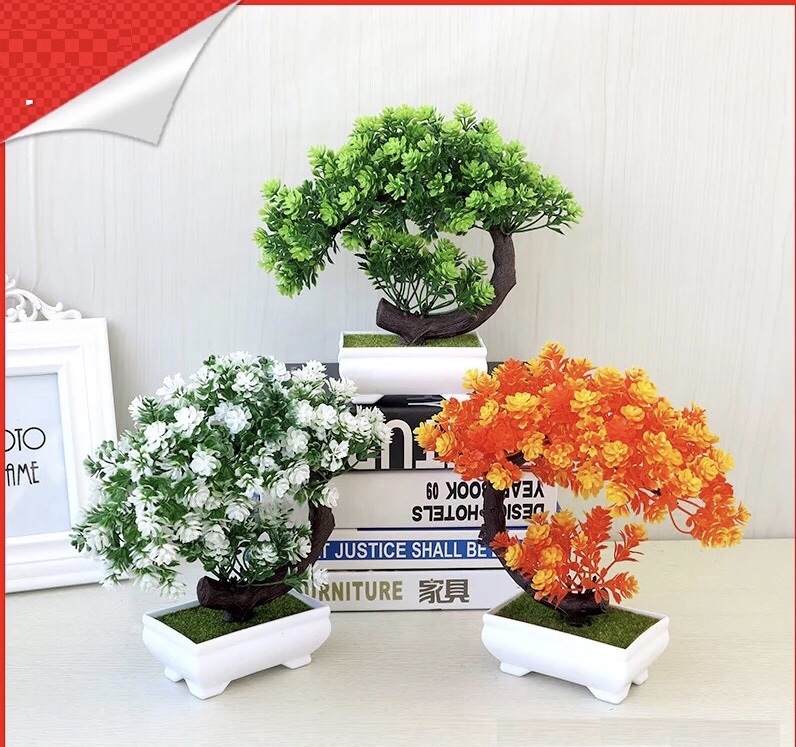 Combo 3 Chậu cây giả Bonsai Nhựa Để Bàn dáng nghiêng