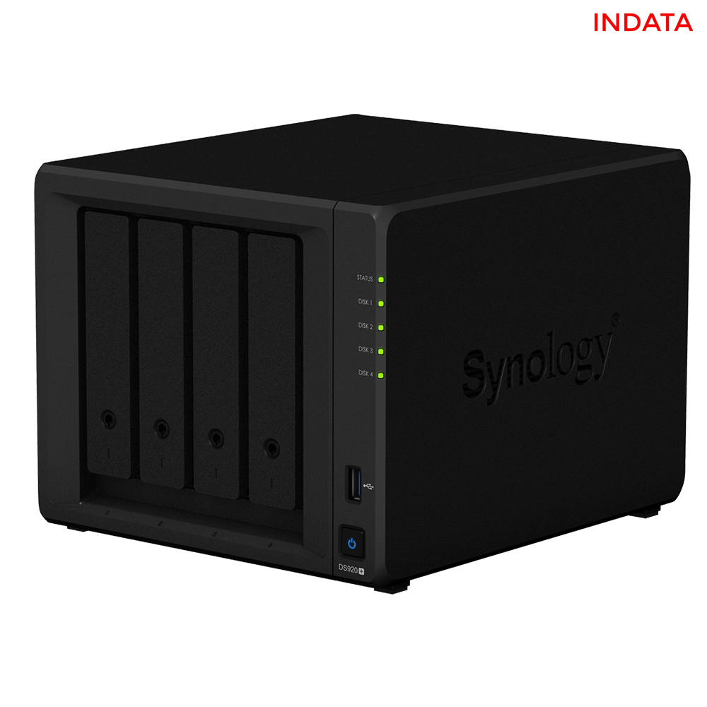 Bộ lưu trữ mạng NAS Synology DS920+ CPU 4-core 2.0GHz, RAM 4 GB, LAN 2x 1Gbps, 4 khay ổ cứng, 2 khe M.2 SSD - Hàng chính hãng