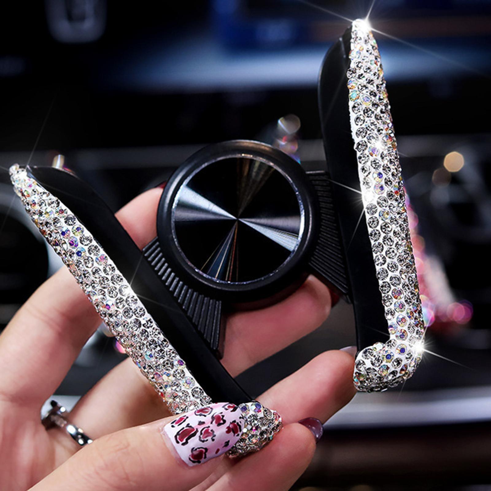 2Pcs Car Phone Holder Bling Crystal Car Air Vent Mount Bracket Interior