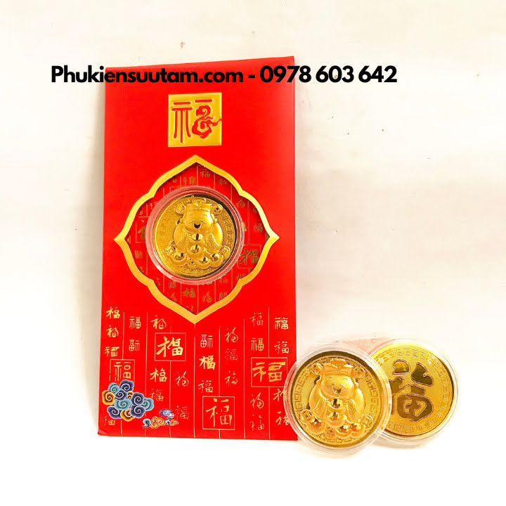Combo 20 Bao Lì Xì Đồng Xu Thần Tài Cute Mạ Vàng, kích thước: 17cmx9cm, màu đỏ - SP005984