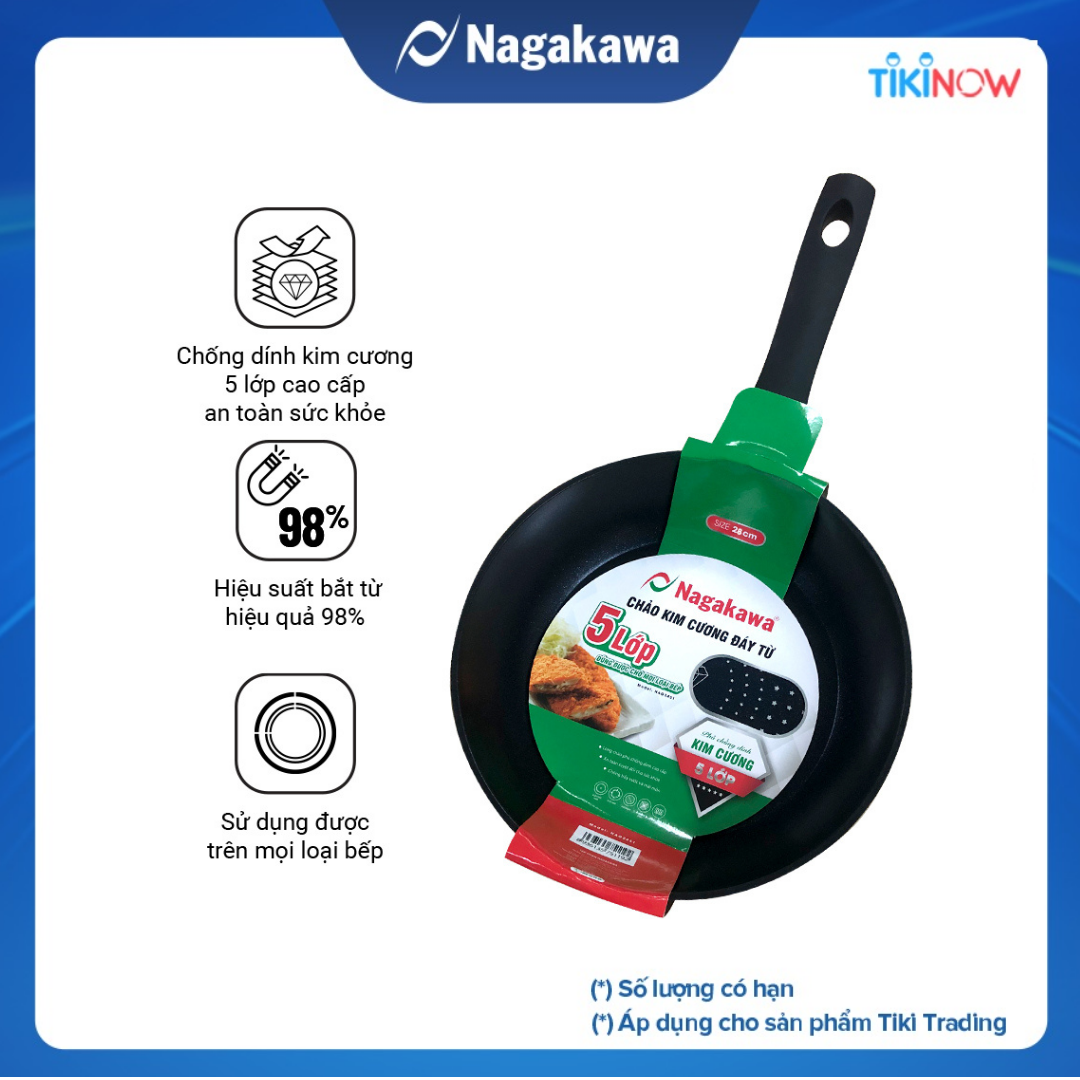Chảo Sâu Lòng NAG2851 Đáy Từ 5 Lớp Chống Dính Cao Cấp Nagakawa - Dùng Trên Mọi Loại Bếp - Hàng Chính Hãng