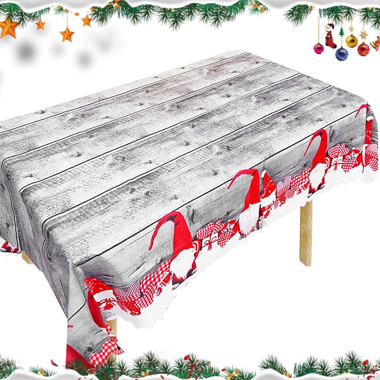 Khăn Trải Bàn Giáng Sinh Hình Chữ Nhật - Xám - Khăn Trải Bàn Giáng Sinh - Polyester Có Thể Giặt Được - Dành Cho Ngày Lễ, Bàn, 180 x 144 cm