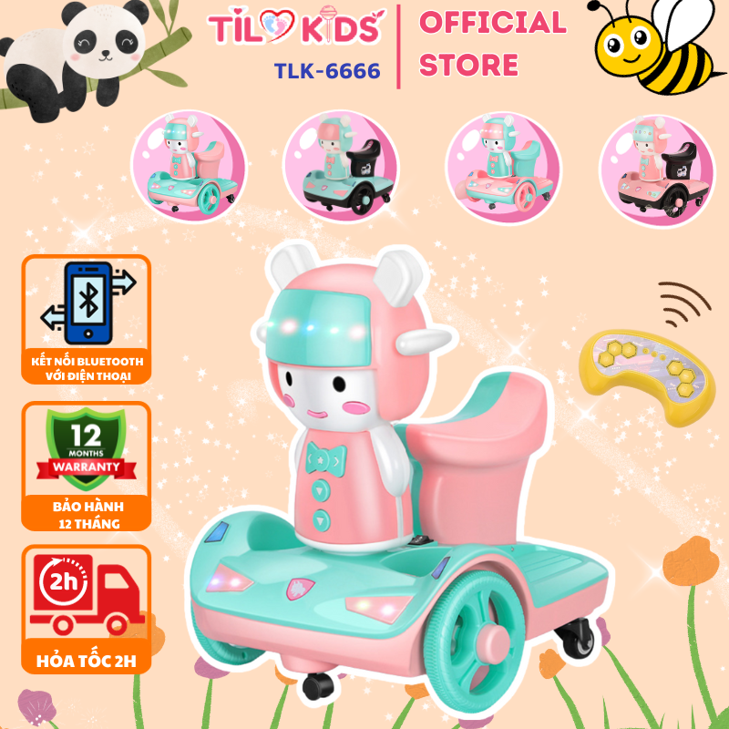 Xe máy điện trẻ em, xe moto điện cho bé trai và bé gái TILO KIDS TLK-6666 có điều khiển từ xa, kết nối buetooth