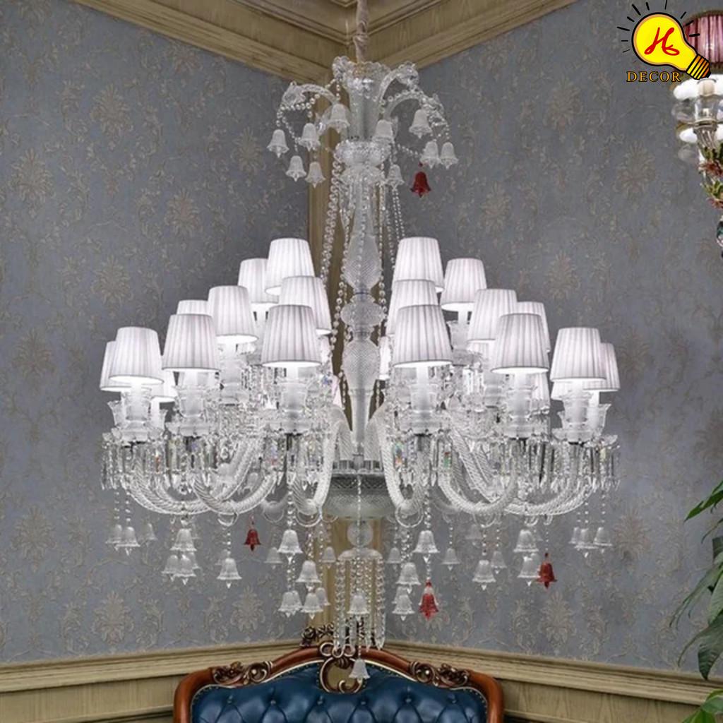 Đèn chùm pha lê trắng 24 tay BACCARAT bản đầy đủ chuông cao cấp phòng khách phong cách bắc âu HQ DECOR (HÀNG NHẬP KHẨU)