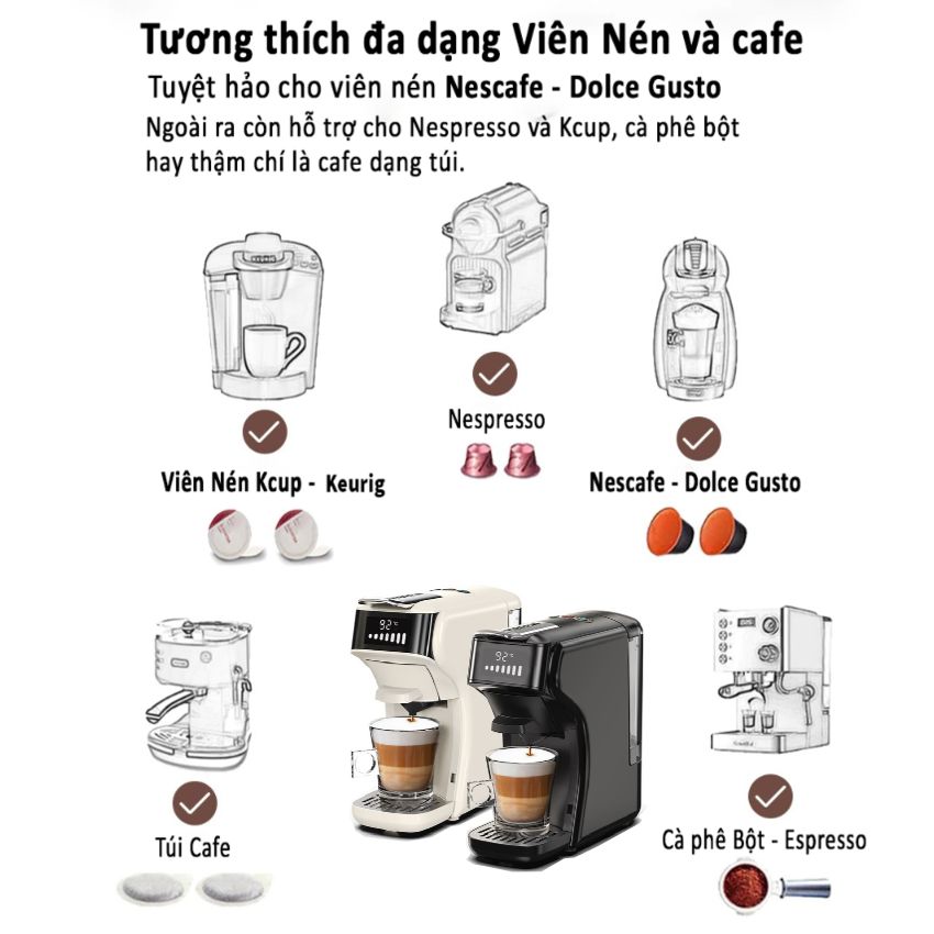 Máy Pha Cà Phê 6 Trong 1 HiBREW H1B Thương Hiệu Mỹ Pha Nóng-Lạnh Áp suất 20 Bar - Hàng Nhập Khẩu (Bảo Hành 12 Tháng)