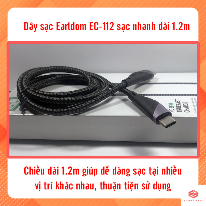 Dây Sạc Nhanh 65W Earldom EC-112 Chiều Dài 1.2m Type C ra Type C - Hàng chính hãng