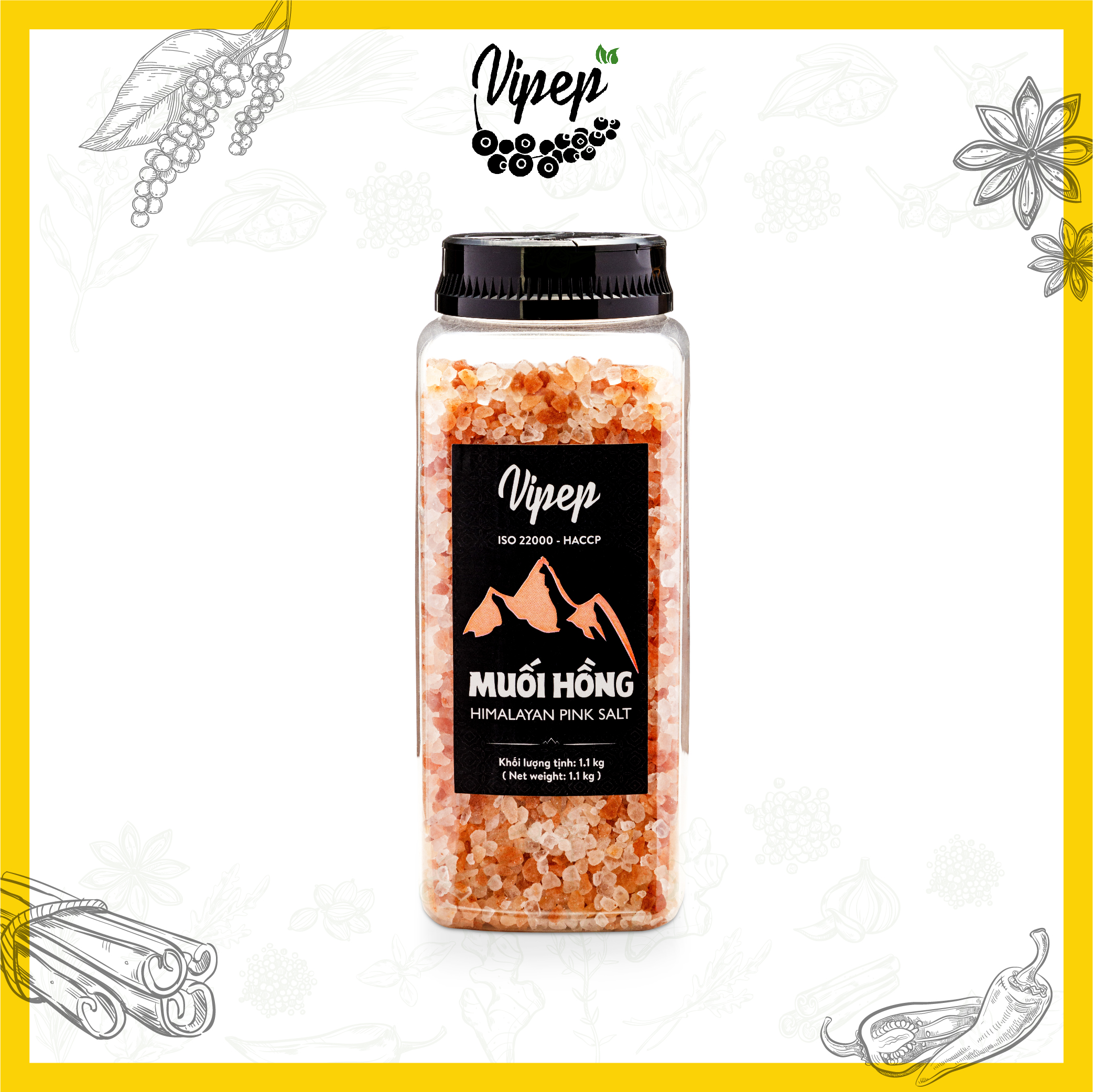Muối Hồng Himalaya Vipep Hạt 1.1kg Tặng Cối Xay Ceramic