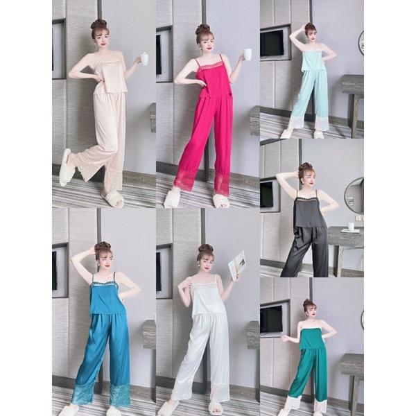 Đồ ngủ mặc nhà lụa latin trơn sexy quần dài freesize 42-57kg
