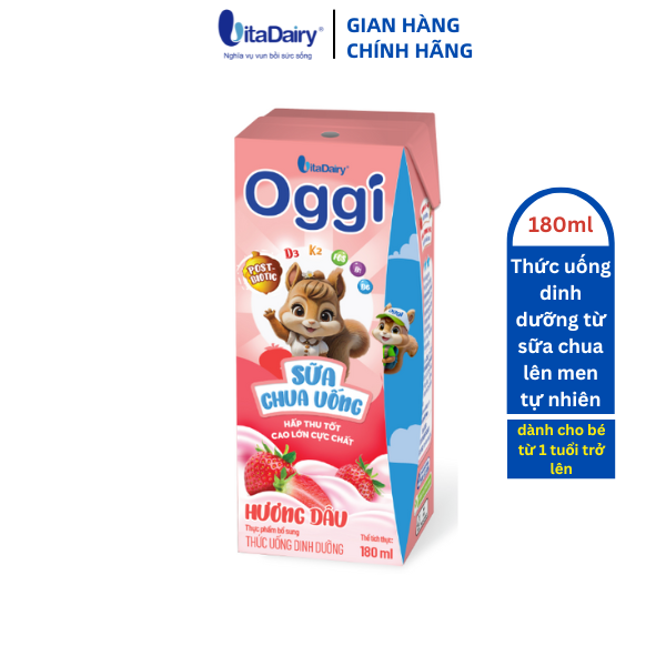 TUDD Sữa chua uống Oggi Hương Dâu / Hương Cam 180ml - lốc 4 hộp - VitaDairy