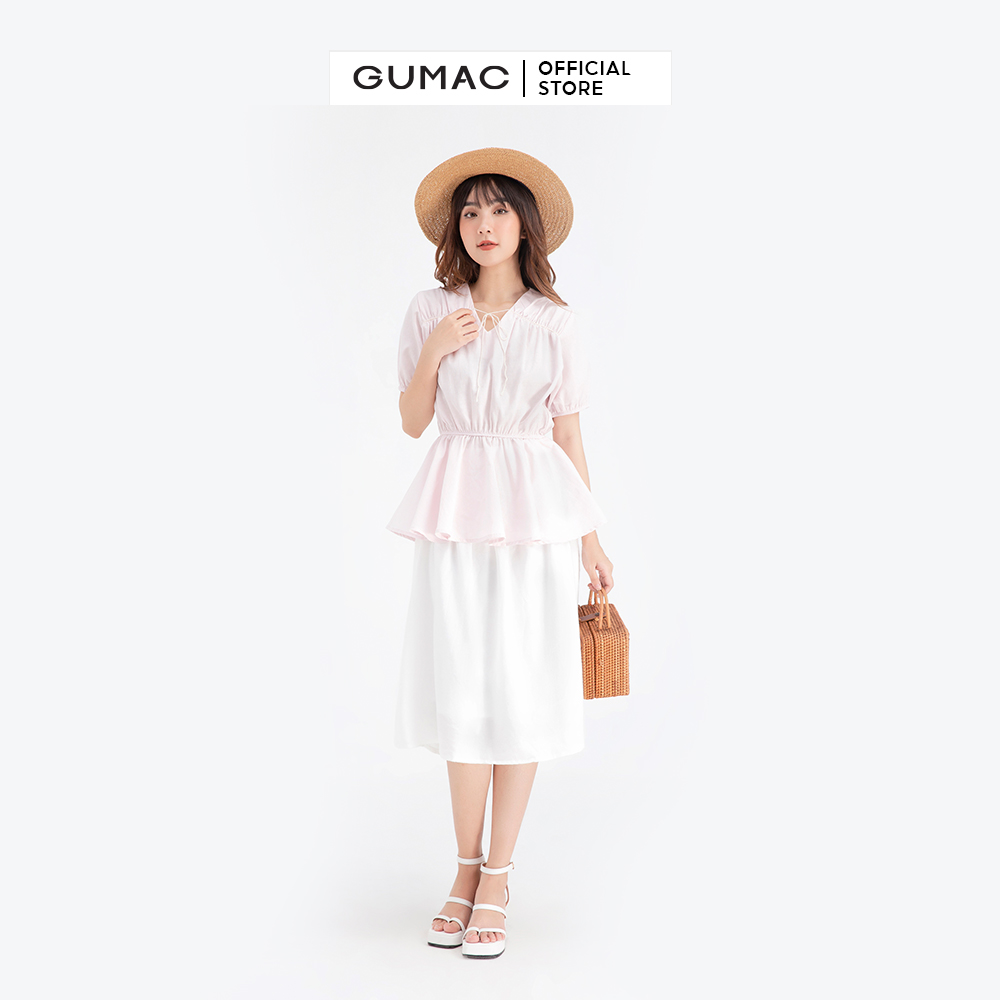 Áo sơ mi nữ cổ V eo chun GUMAC AB678