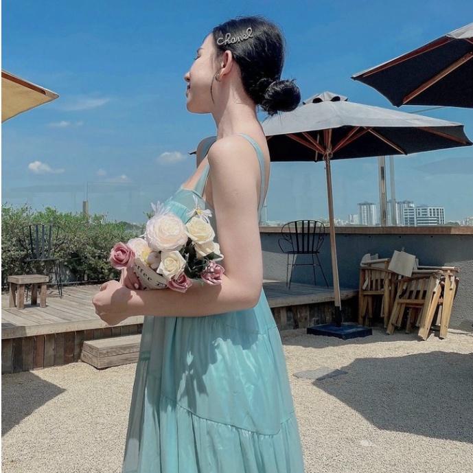 Đầm váy maxi suông dài tơ lót lụa 2 dây hở lưng tầng Ivy fashion đi biển dự tiệc dạo phố bigsize gợi cảm s