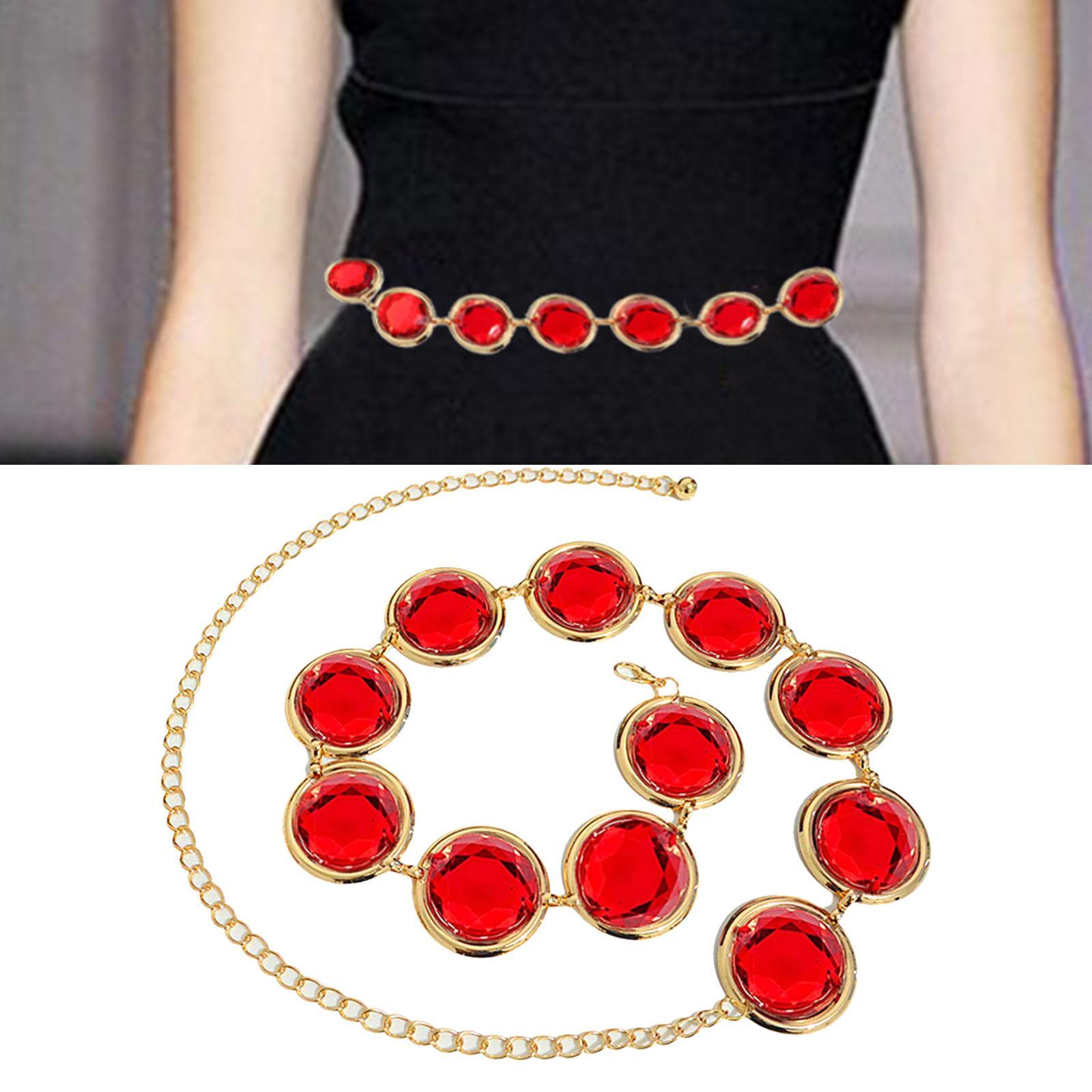 Women Waist Belt, Elegant Red Stone Waist Chain, Mirrored Anime Cosplay Decorative Casual Adjustable Ladies' Belt