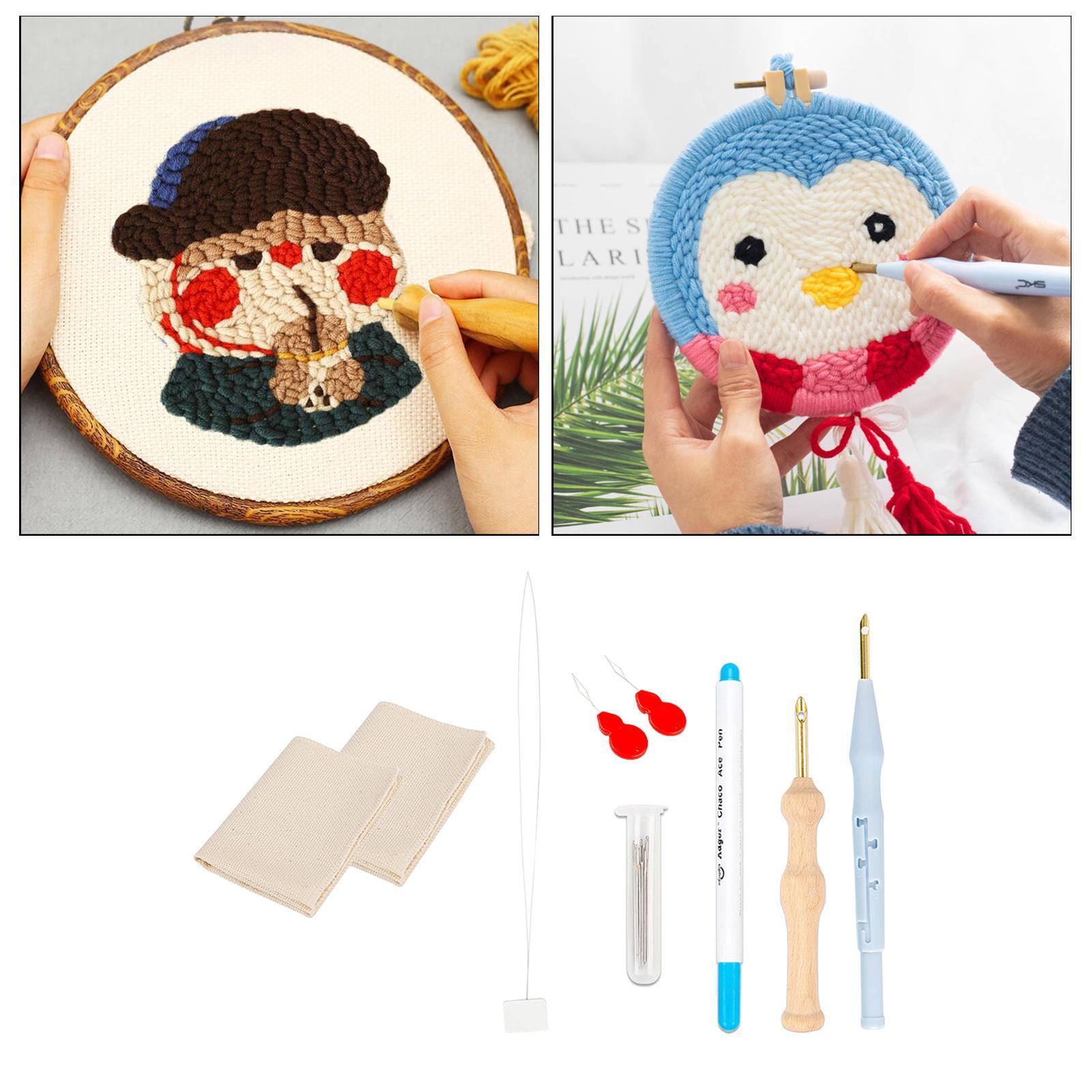 8 Pcs Punch Needle Embroidery Kits Rug Making Yarn Punch Needle, Poking Embroidery Pen, Needle Threader, Punch Needle Cloth for Cross Stitching