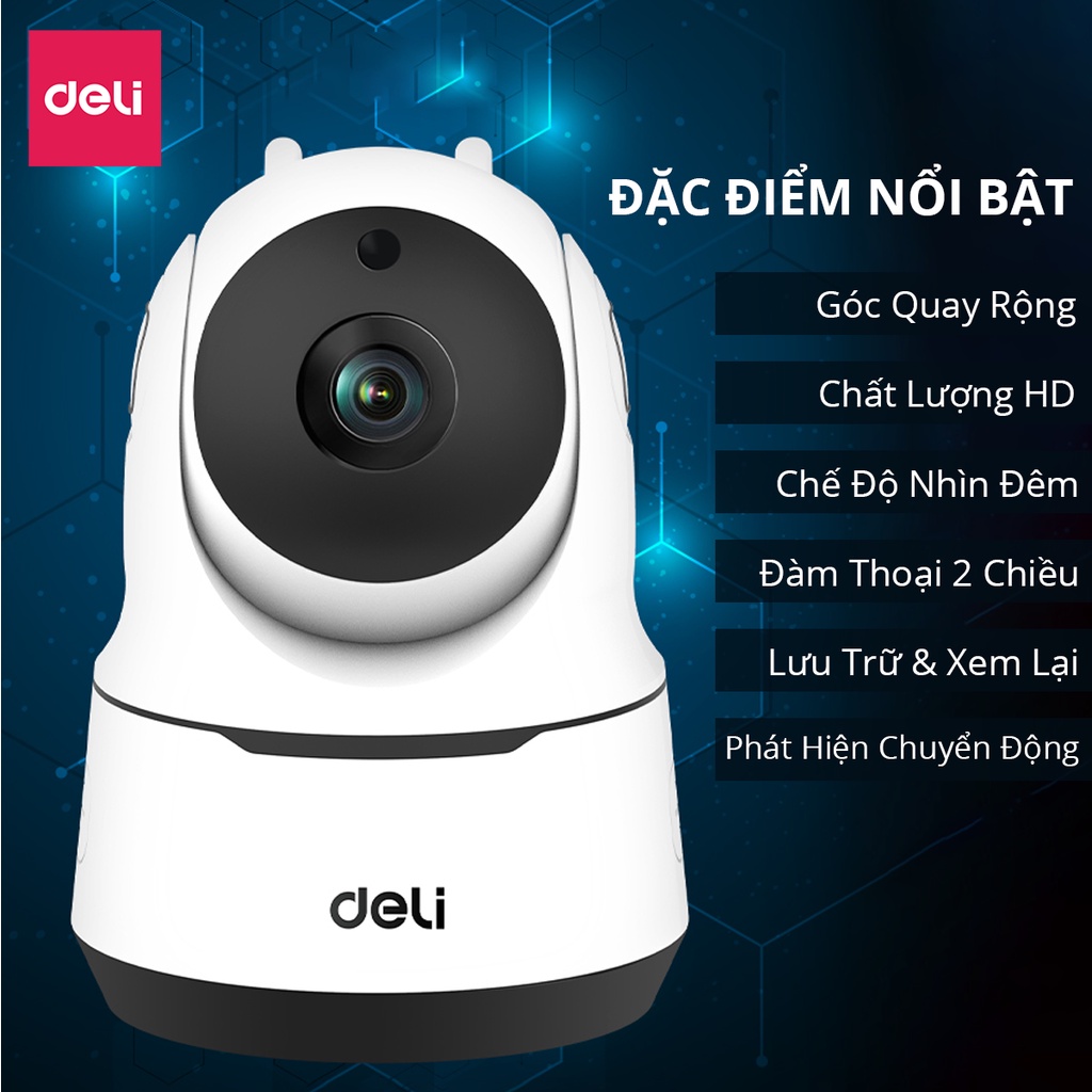 Hình ảnh Camera IP Wifi Deli 360 Độ Full HD 1080P Đàm Thoại 2 Chiều Hồng Ngoại Đêm - An Ninh Gia Đình, Văn Phòng - Hàng Chính Hãng