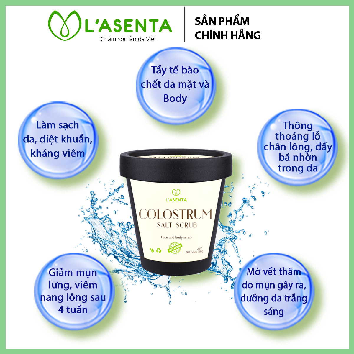 Muối Tắm Tinh Chất Sữa Non L’asenta  Colostrum Salt Scrub (200g)
