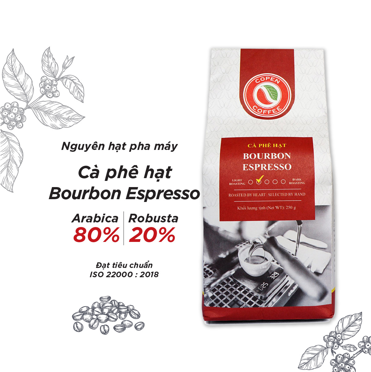 Cà phê hạt Copen coffee Bourbon Espresso gói 250 gram