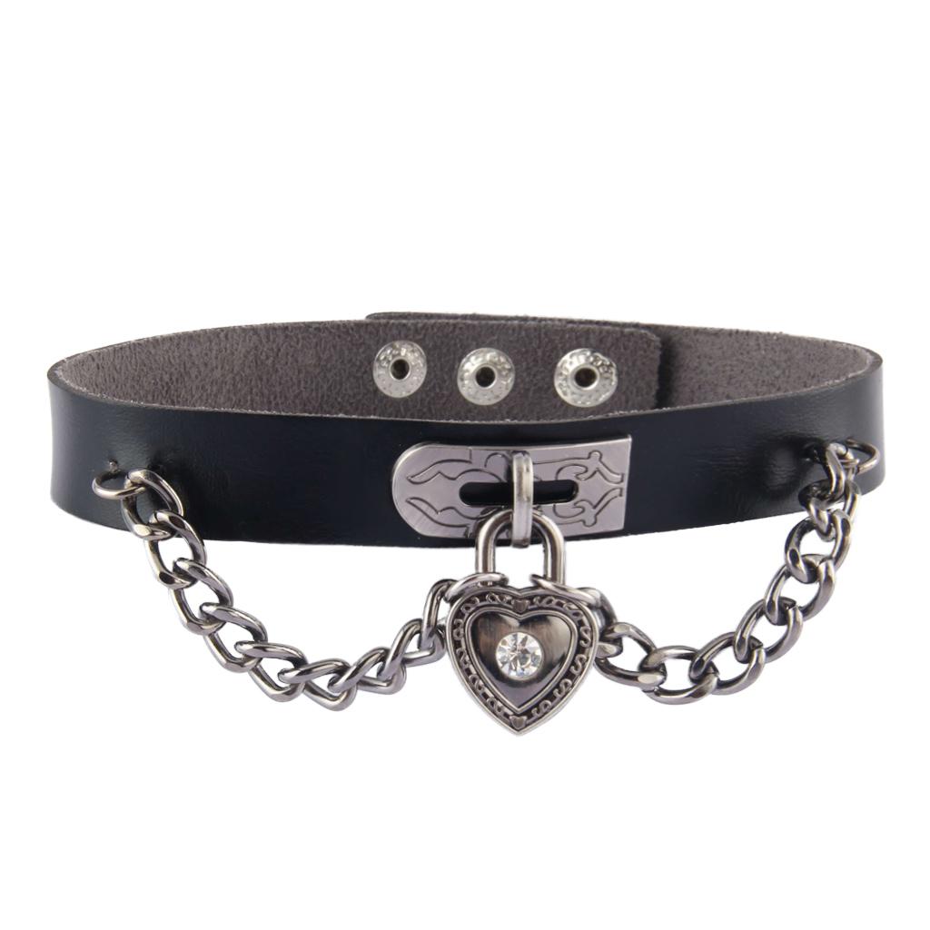 Vintage Fashion PU Choker Necklace Love Heart Alloy Pendant Collar