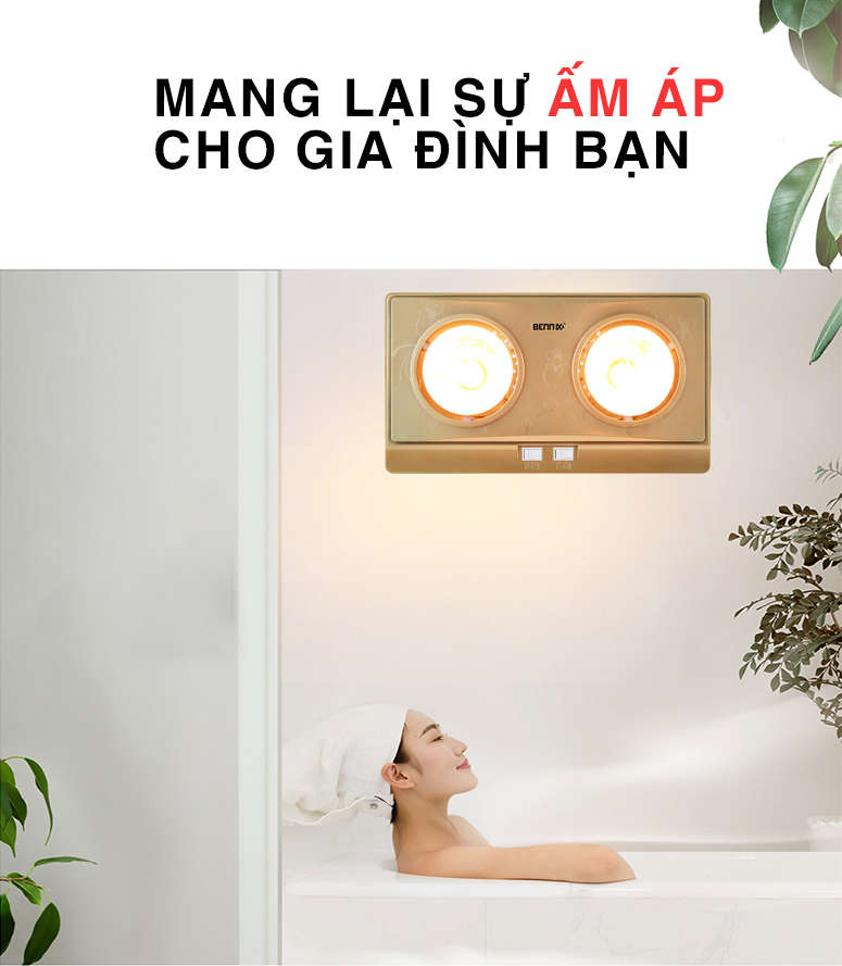 Đèn sưởi nhà tắm Bennix 2 bóng BN-2G - Hàng chính hãng