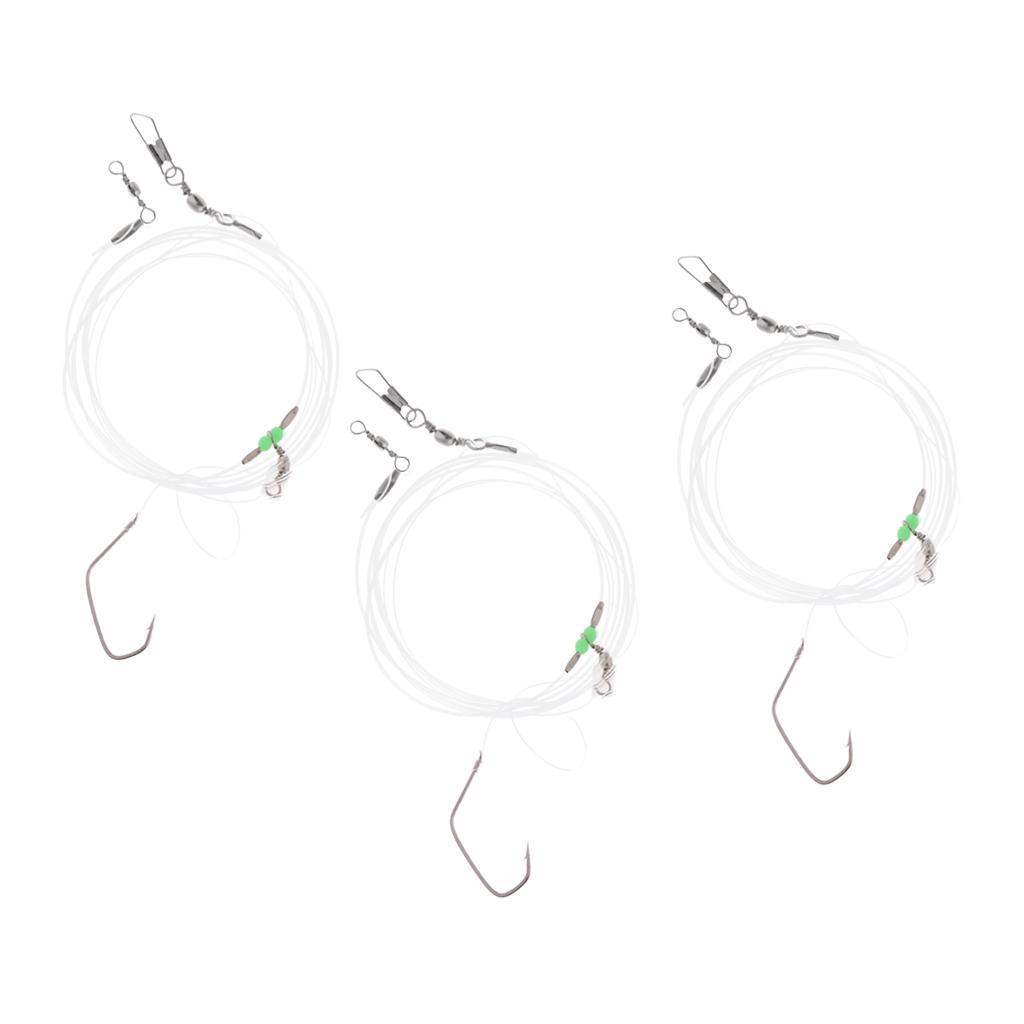 3pcs Sea Fishing Wire Leader with Single Hook Swivel Snap Luminous Bead FOR Protecting Lures