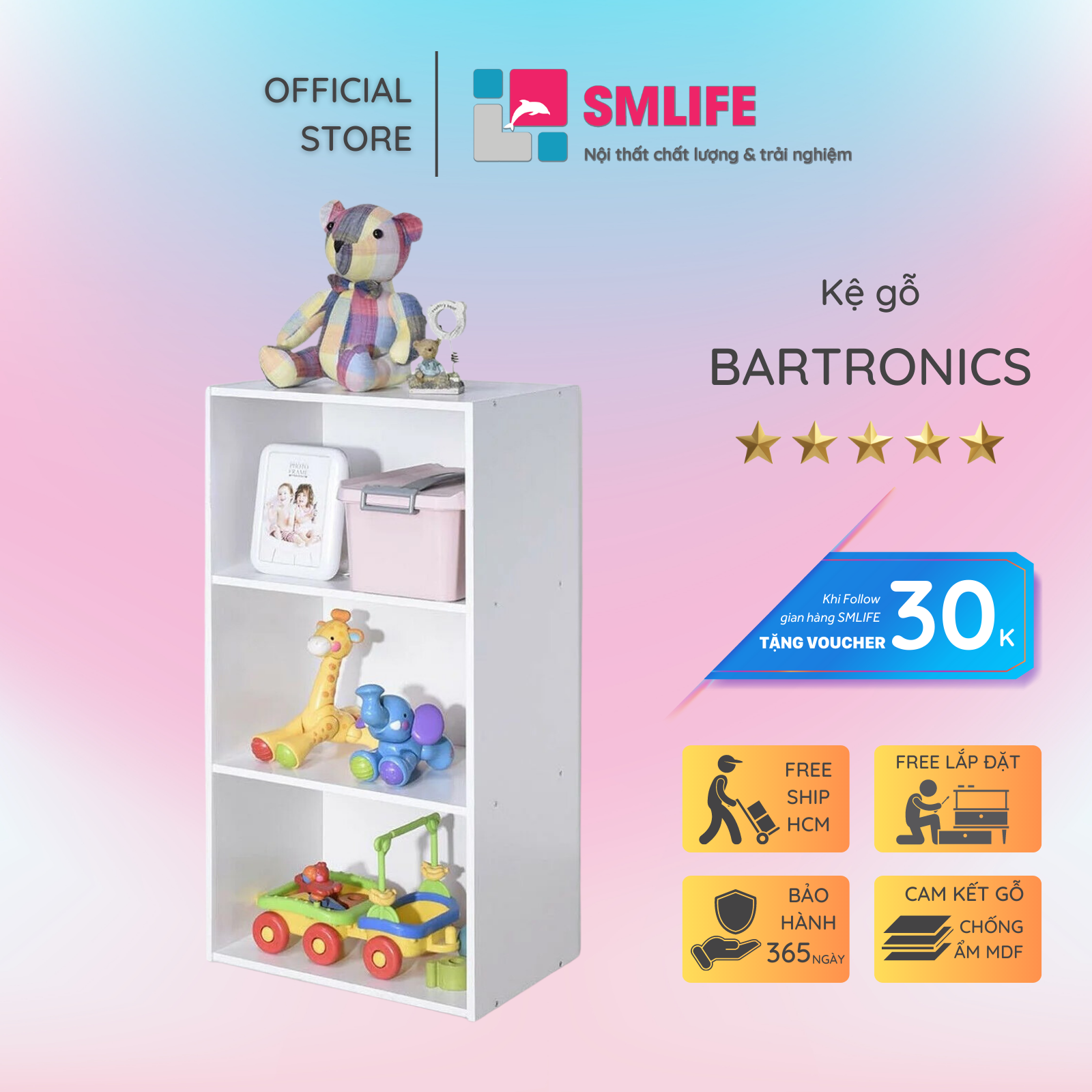 Kệ sách dùng đẹp sang trọng tiện nghi SMLIFE Bartronics