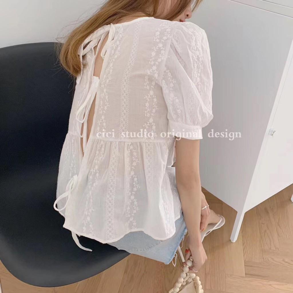 ÁO XÔ BABYDOLL THẮT NƠ THÊU HOA