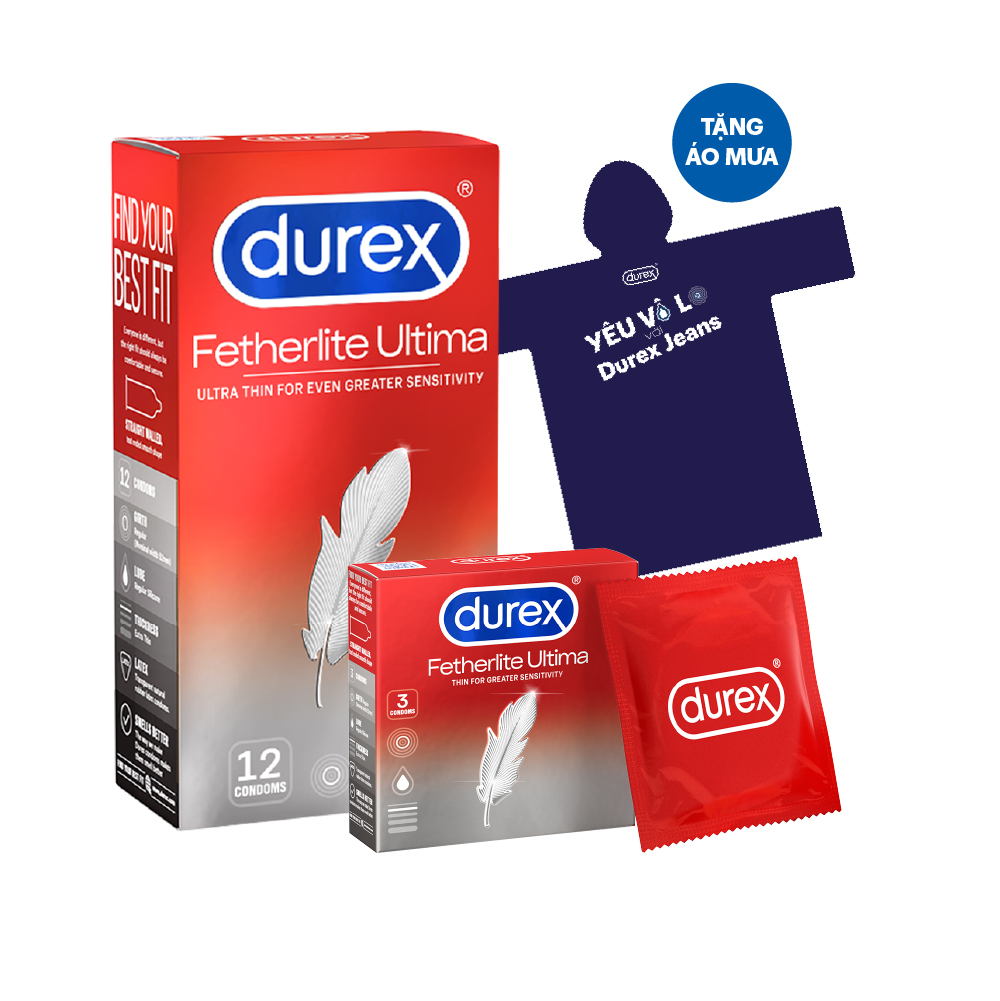 Combo Bao cao su Durex Fetherlite Ultima tặng áo mưa độc quyền Durex