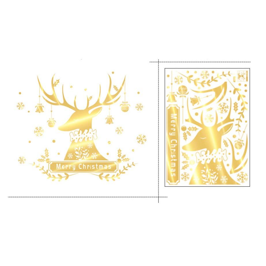 Decal trang trí tường Noel - Đầu Nai hoa văn ánh vàng cao cấp