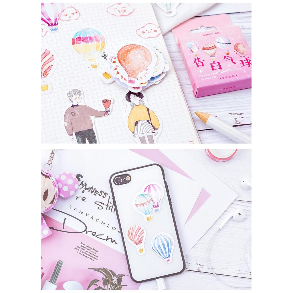 Hộp 46 Nhãn dán sticker Khinh khí cầu rực rỡ trang trí sổ tay bullet journal