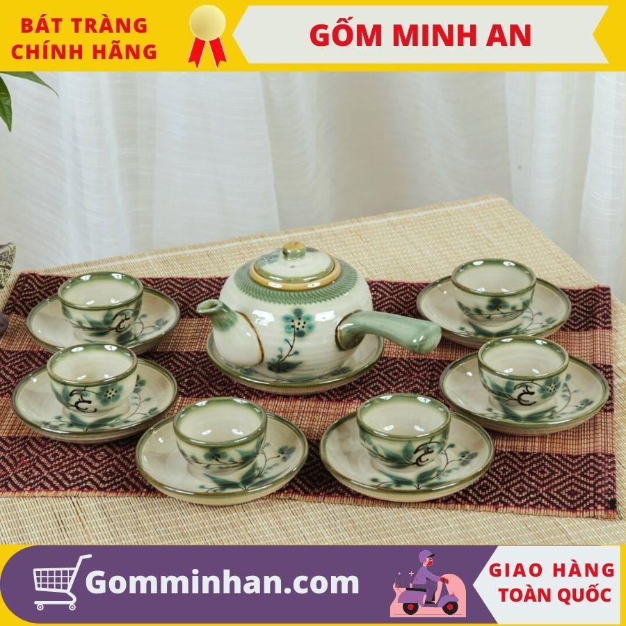 Bộ trà bát tràng quai chuôi men tro cổ gốm Minh An bát tràng 350ml, 250ml