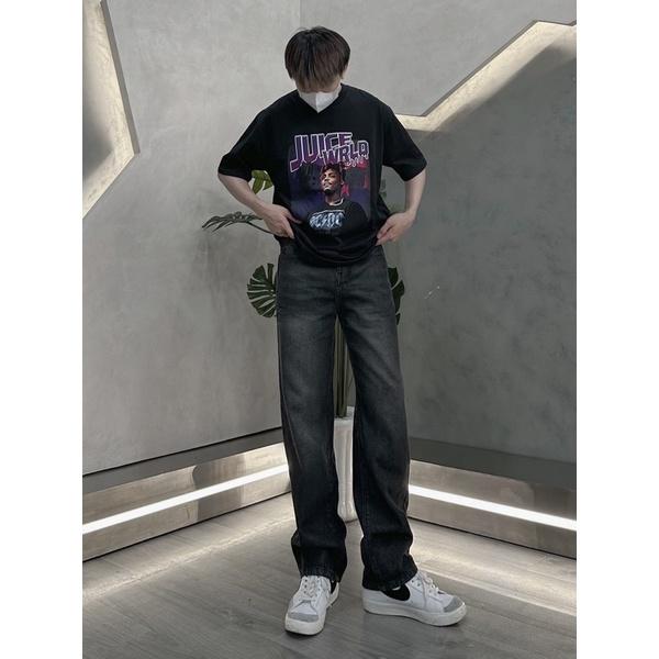 Quần jeans ống rộng baggy xám đen có sọc mã 985