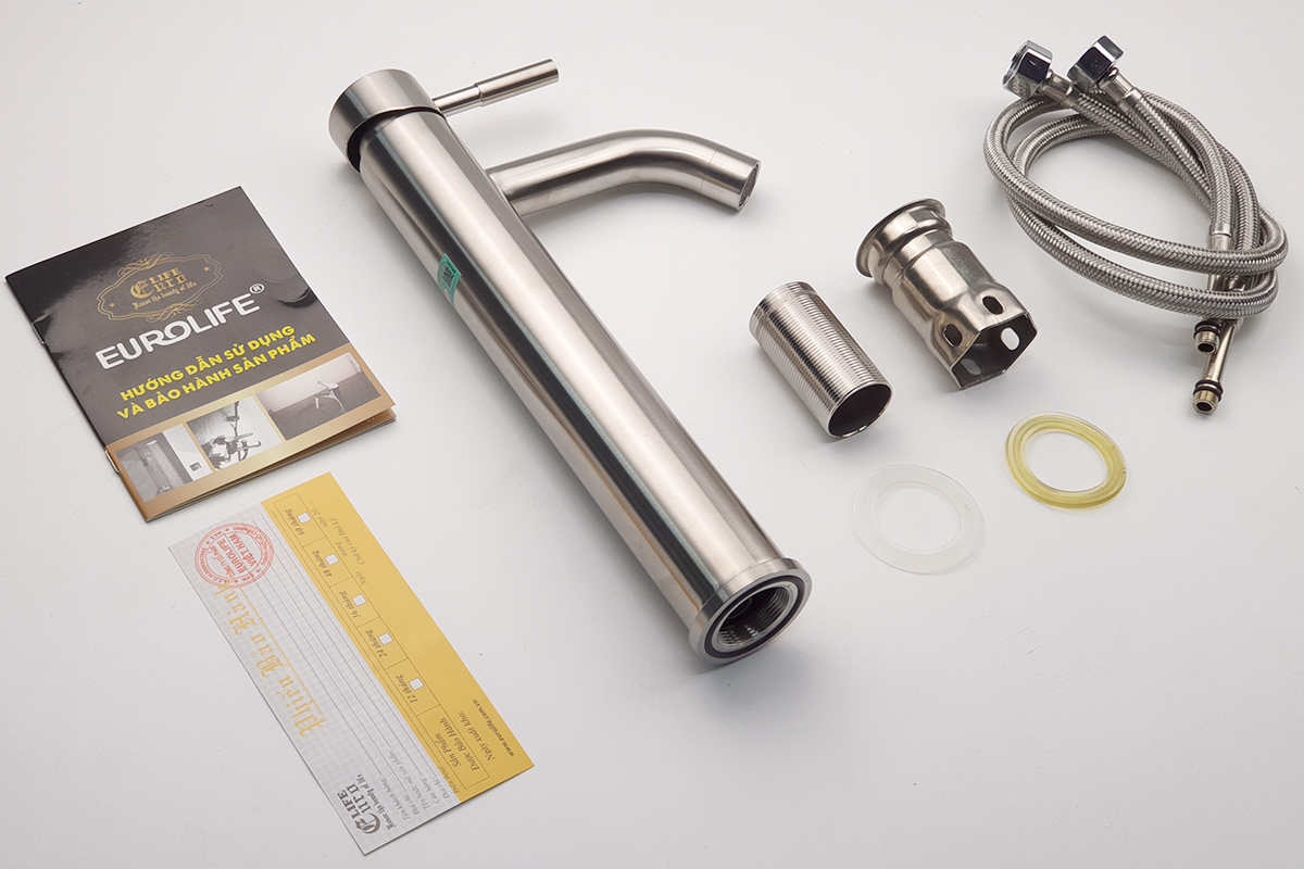 Vòi lavabo điếu nóng lạnh, Inox SUS 304 Eurolife EL-T022