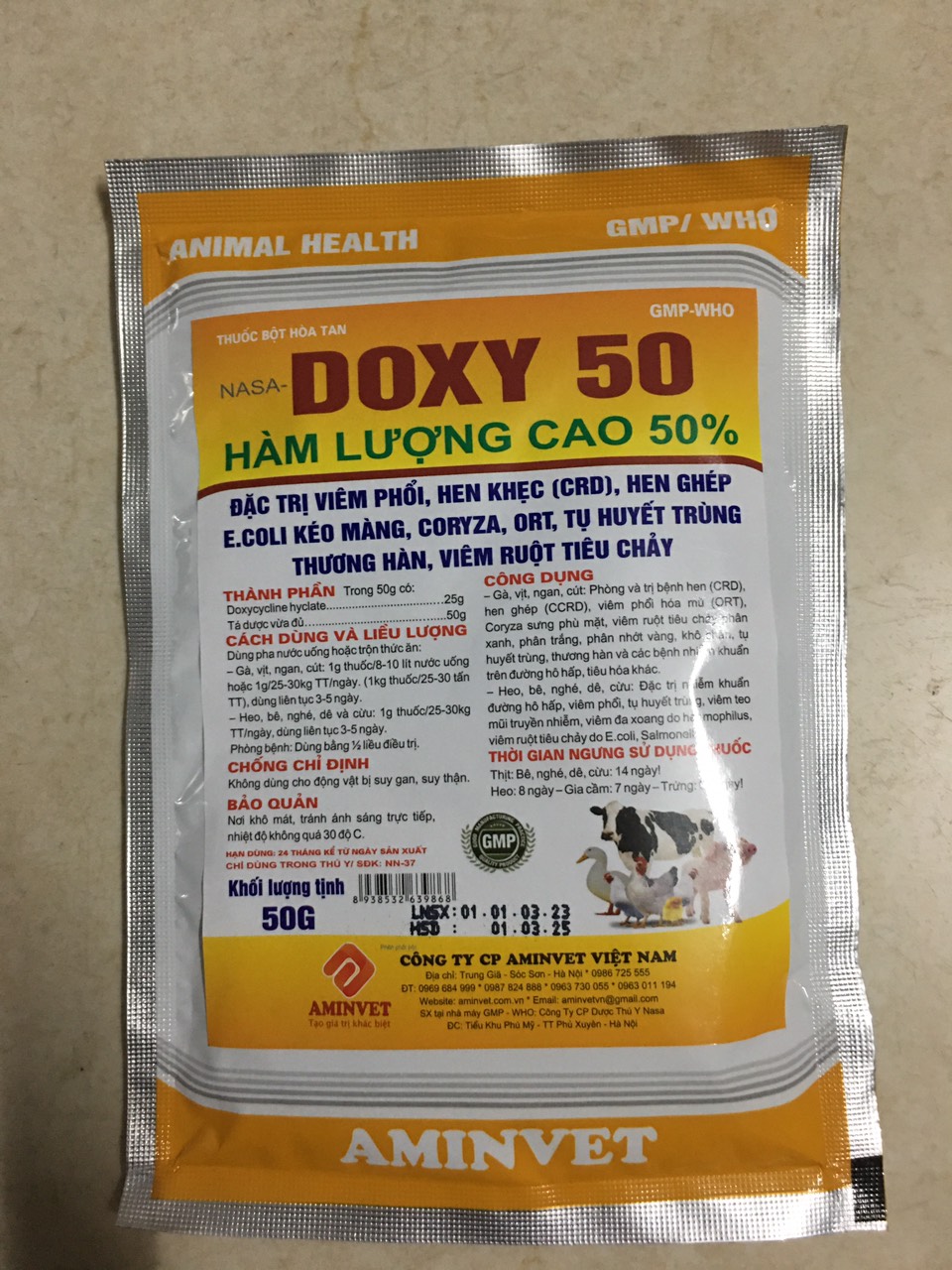 Doxy 50% aminvet (50g) hen, khẹc gà, vịt, chim, gia súc