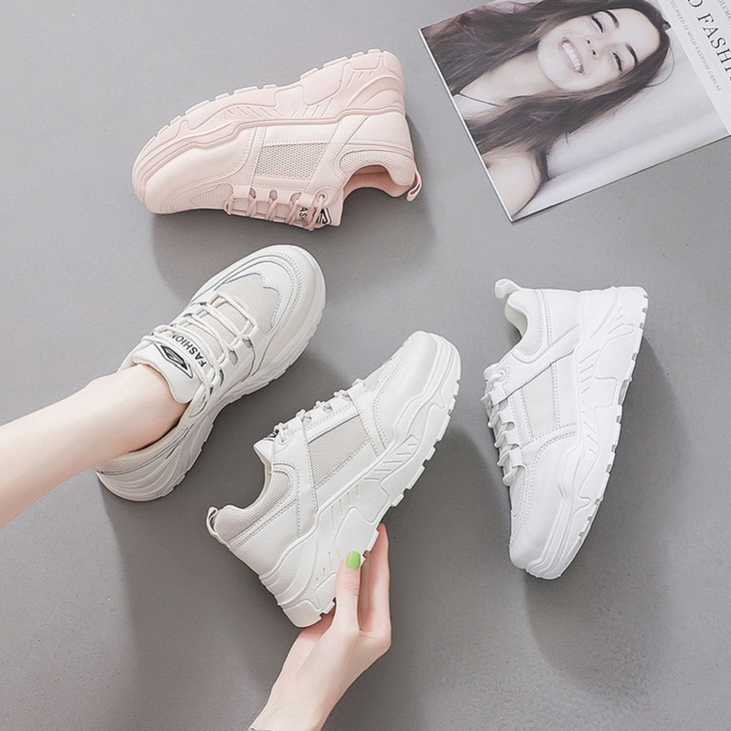 Giày Sneaker Nữ Mặt Da PhốiLlưới Đế Độn Cực Chất, Dễ Mix Đồ C22