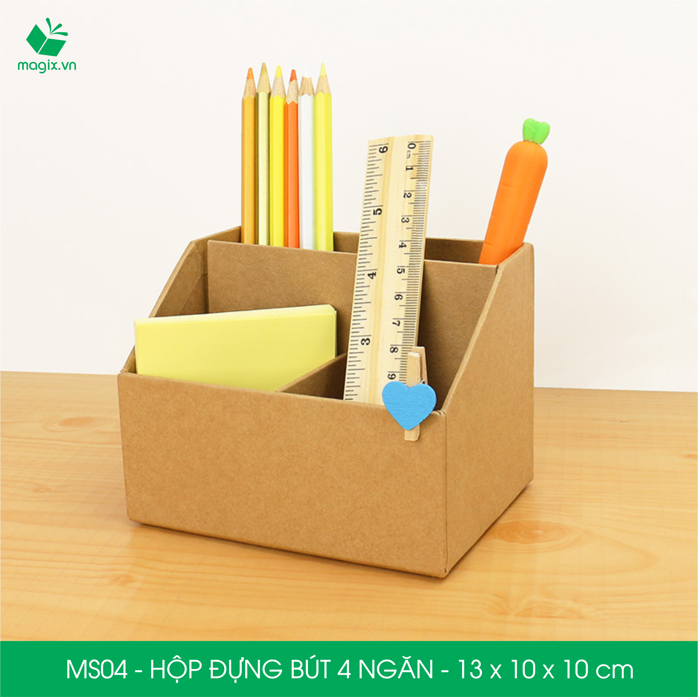 MS04 - Hộp đựng bút 4 ngăn đa năng bằng giấy carton - Kệ đựng bút để bàn