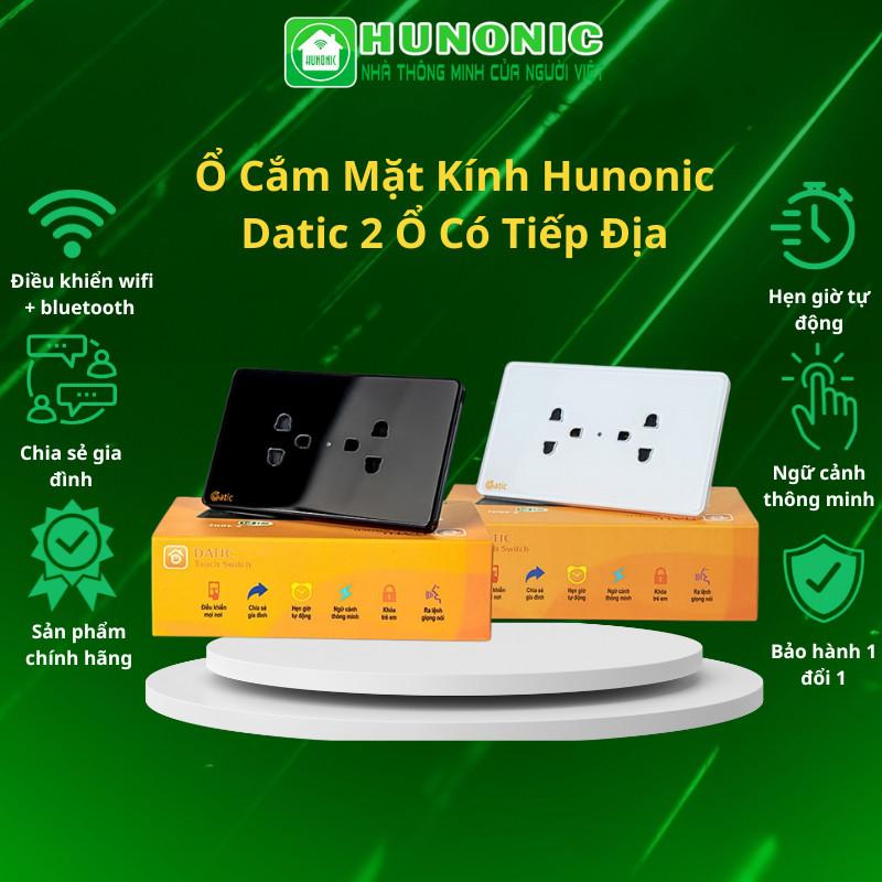 [KHÔNG ĐIỀU KHIỂN] Ổ Cắm Mặt Kính Hunonic Datic 2 Ổ Có Tiếp Địa