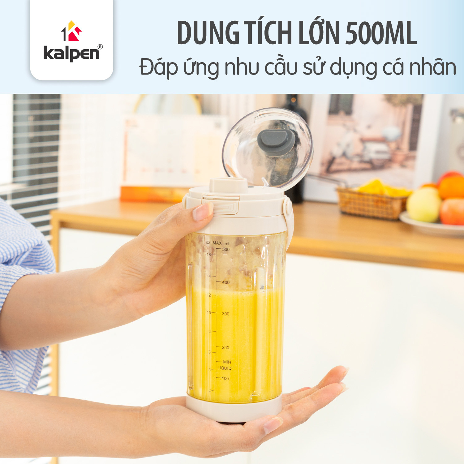 Máy xay sinh tố cầm tay không dây Kalpen B11 công suất 150W dung tích 500ml pin sạc lithium 4000mAh Hàng chính hãng