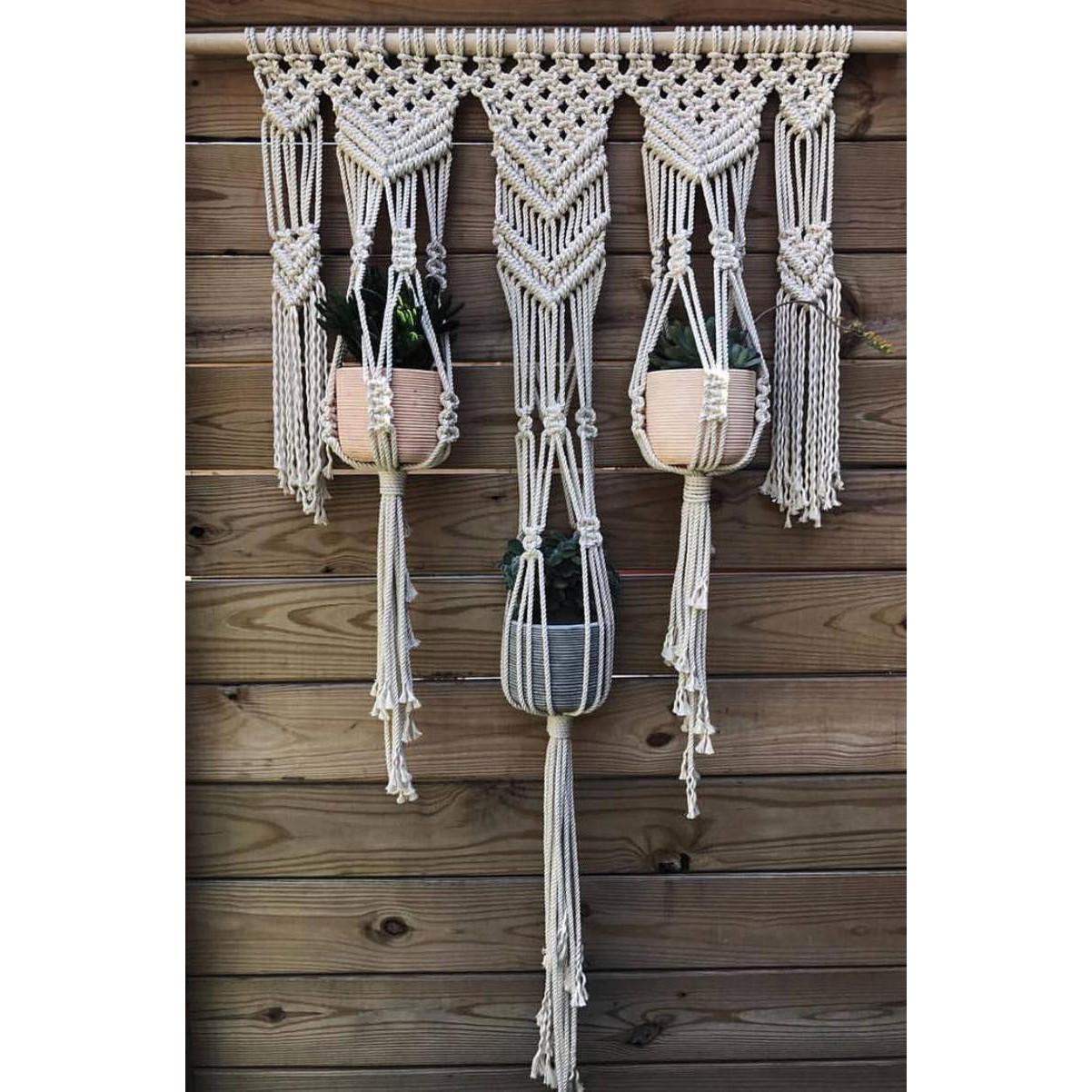 bộ dây treo trang trí 3 chậu cây lo họa Macrame wall hanging planter