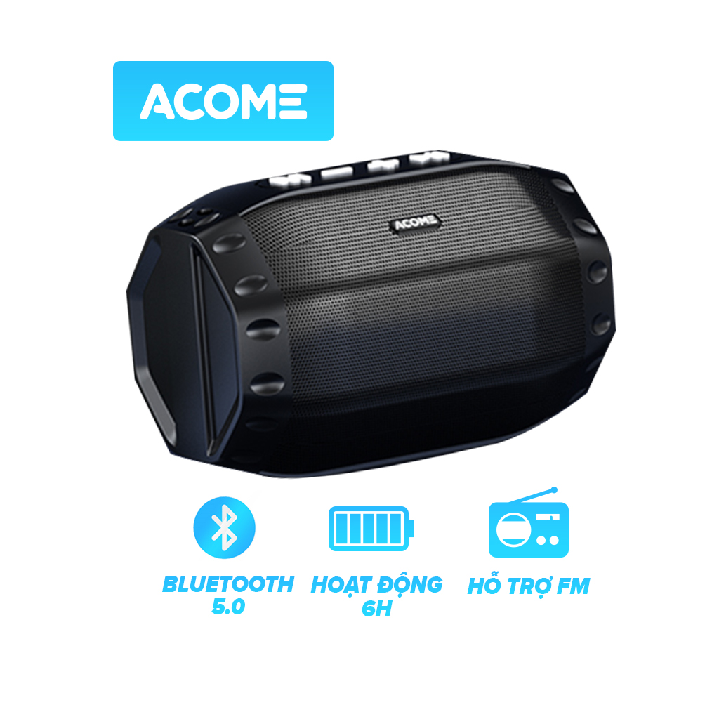 Loa Bluetooth ACOME A3 Công Suất 8W - Hỗ Trợ Kết Nối MicroSD USB Nghe FM - 1500mAh Playtime 8H-Hàng chính hãng