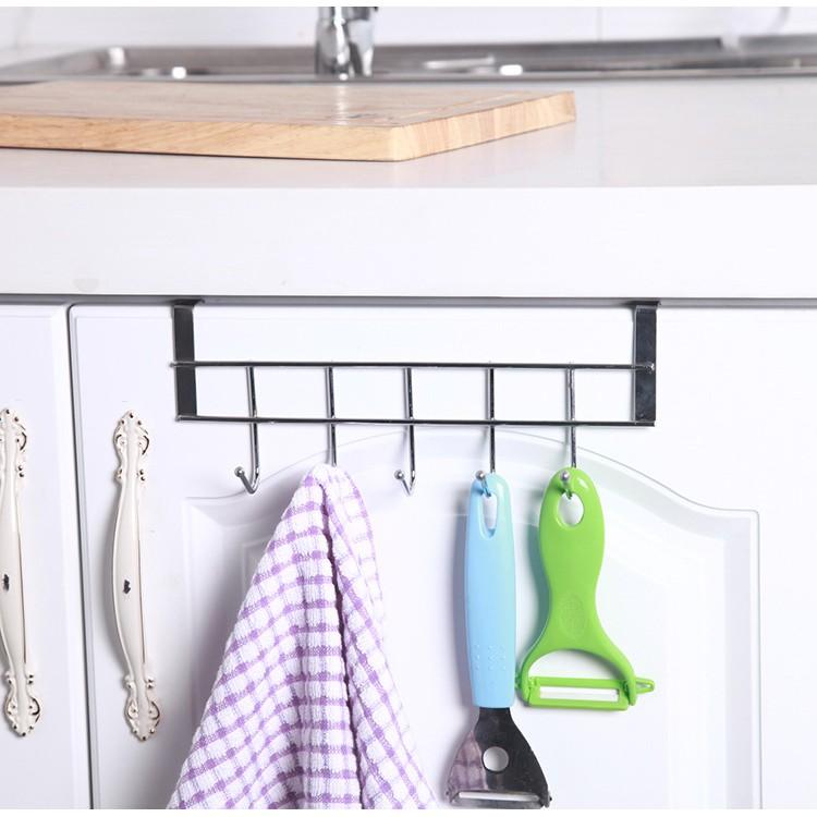 Khung Móc Treo Nồi INOX Gài Sau Tủ Bếp 5 MÓC KIỂU 5 - Treo Mũ Treo Đồ Sau Cánh Cửa