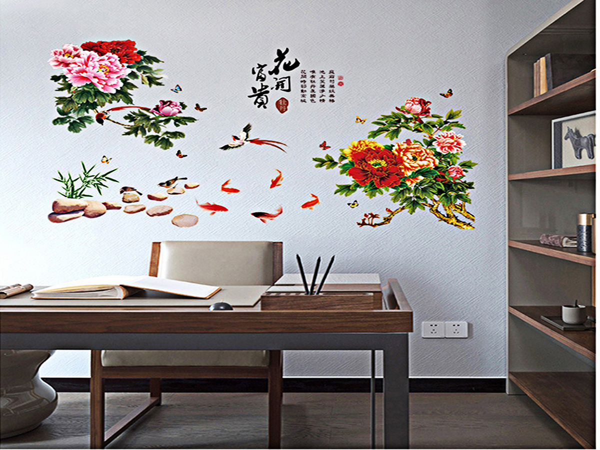 decal dán tường hoa mẫu đơn một mảnh sk9278