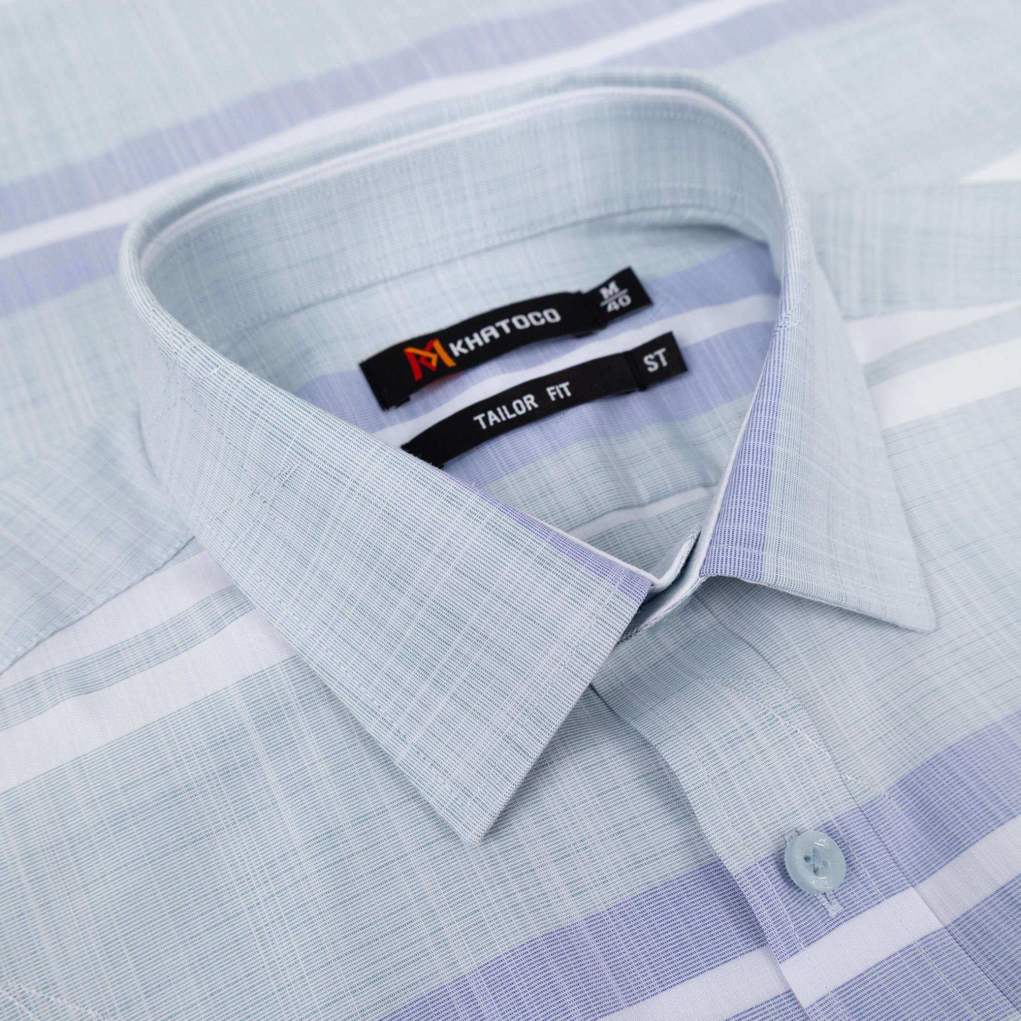 Áo sơ mi nam KHATOCO Tailor Fit ngắn tay A1MN568T2-CNSC818-2709-N