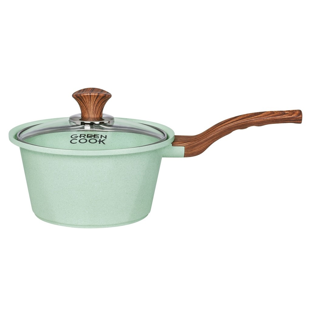 Bộ 2 nồi và 1 quánh đúc đáy từ men chống dính ceramic Greencook màu xanh ngọc và màu hồng gồm quánh size 18cm, nồi 20 và 24cm- hàng chính hãng