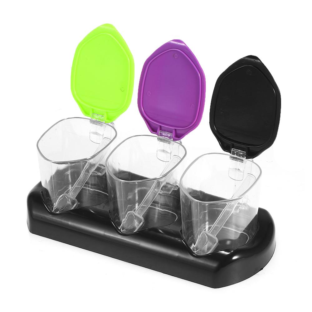 3 Hộp đựng gia vị bằng nhựa trong suốt có nắp đậy kèm đế