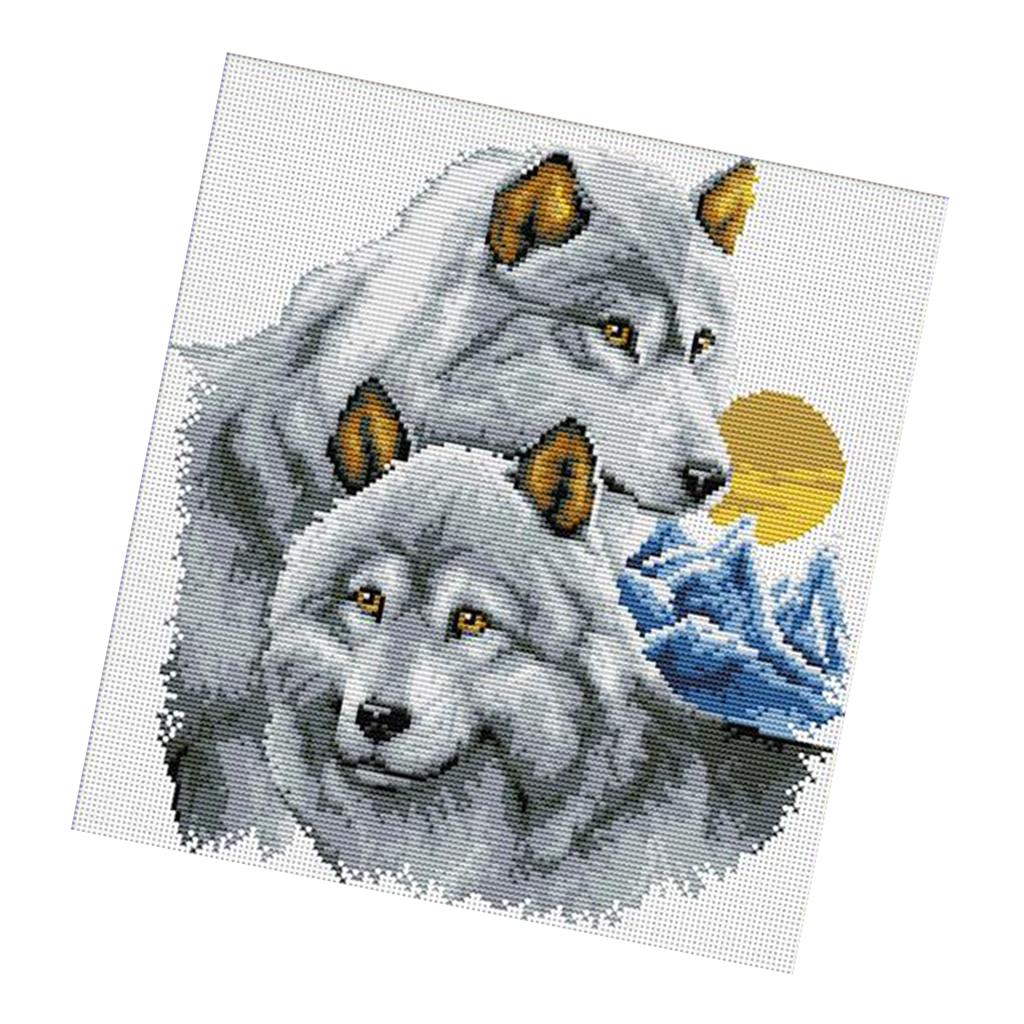 Wolf Cross-Stitch Kit Handmade Needlework Craft DIY Ribbon Embroidery