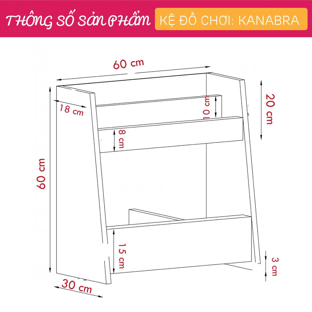 Kệ để đồ chơi cho bé SMLIFE Kanabra | Gỗ MDF dày 17mm chống ẩm | D60xR30xC60cm