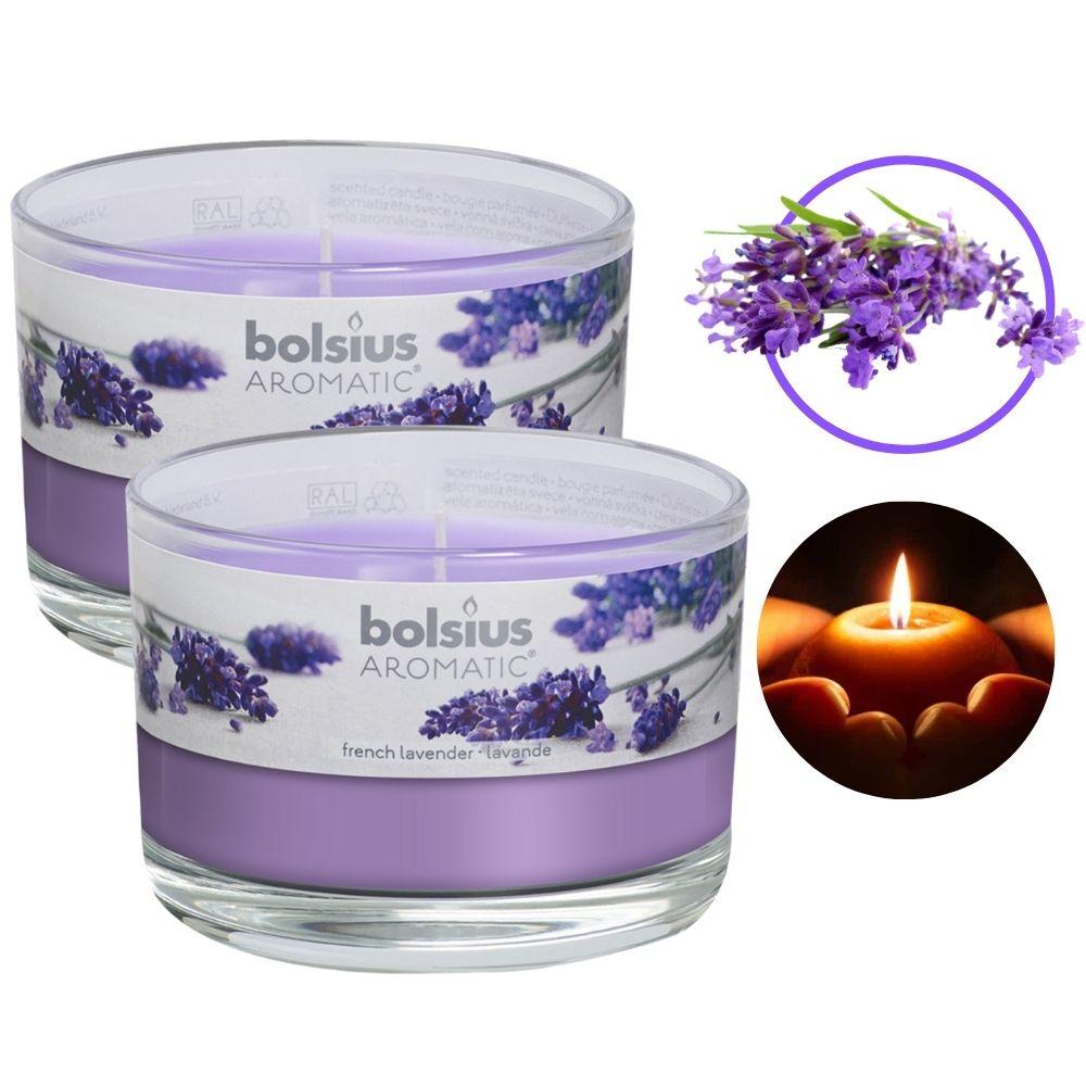 Combo 2 ly nến thơm tinh dầu Bolsius French Lavender 155g - hoa oải hương, nến trang trí, thơm phòng, thư giãn, khử mùi