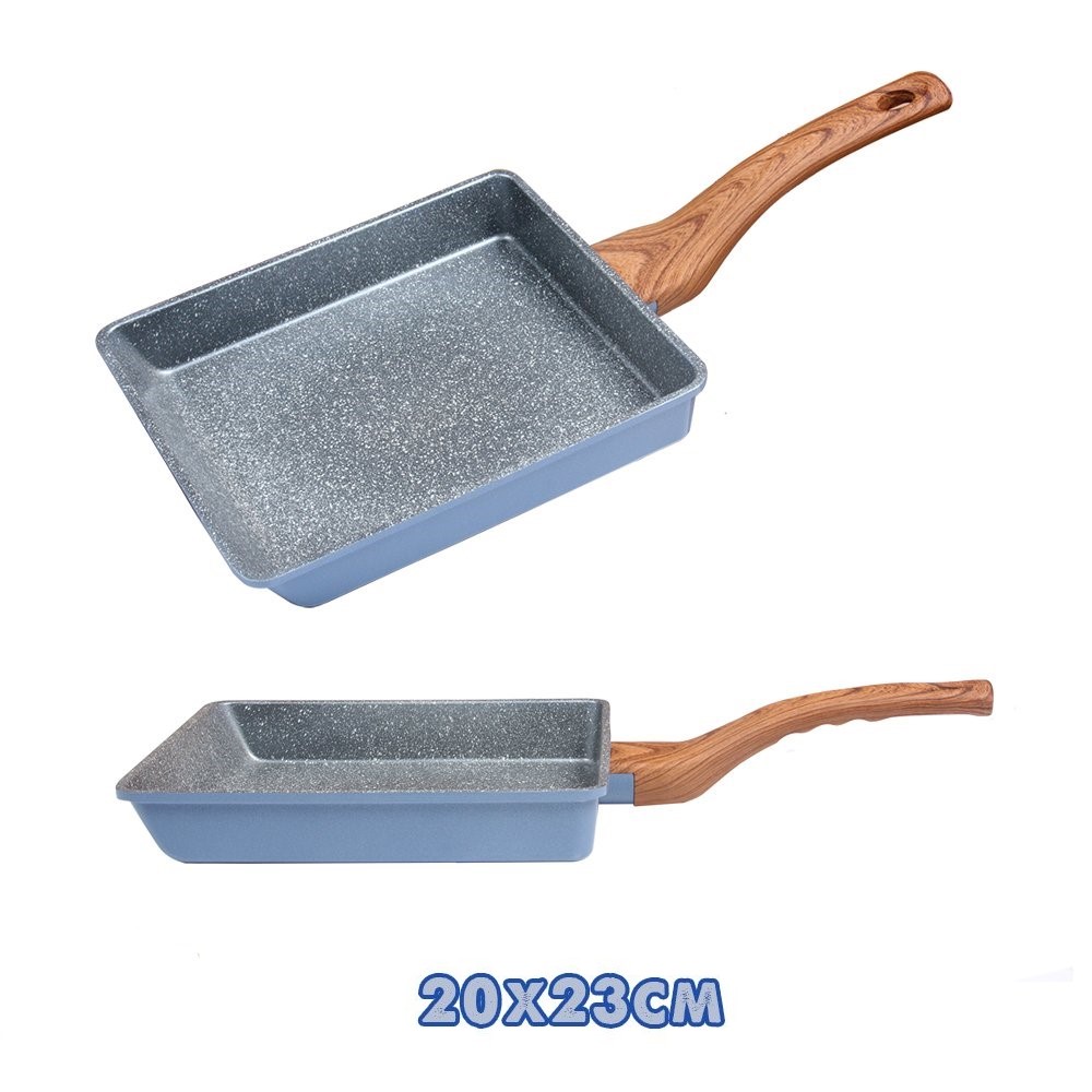 Combo 3 chảo đúc chống dính vân đá ceramic cao cấp Hàn Quốc dùng được bếp từ màu xanh (size 26cm, 28cm và chảo vuông 20x23cm) - Hàng chính hãng