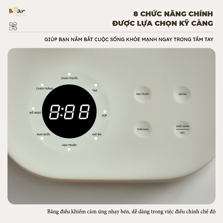 Bình Pha Trà BEAR 1,5L Thủy Tinh Đun Nước Giữ Nhiệt, Hẹn Giờ, Có Lưới Lọc, công suất 1000W - SB - PT15K-Hàng Chính Hãng